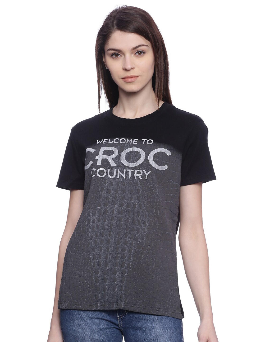 

Wolfpack Women Black Printed Cut Outs T-shirt