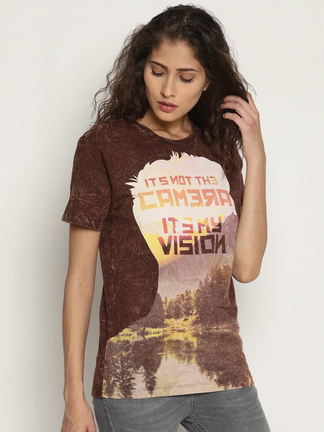 

Wolfpack Women Brown Printed T-shirt