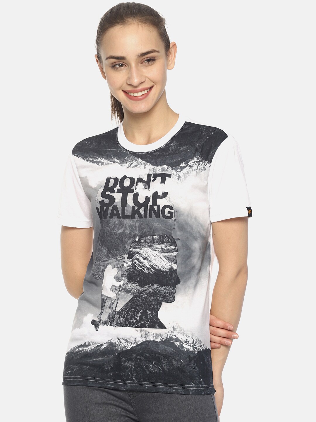 

Wolfpack Women White & Black Don't Stop Walking Printed T-shirt