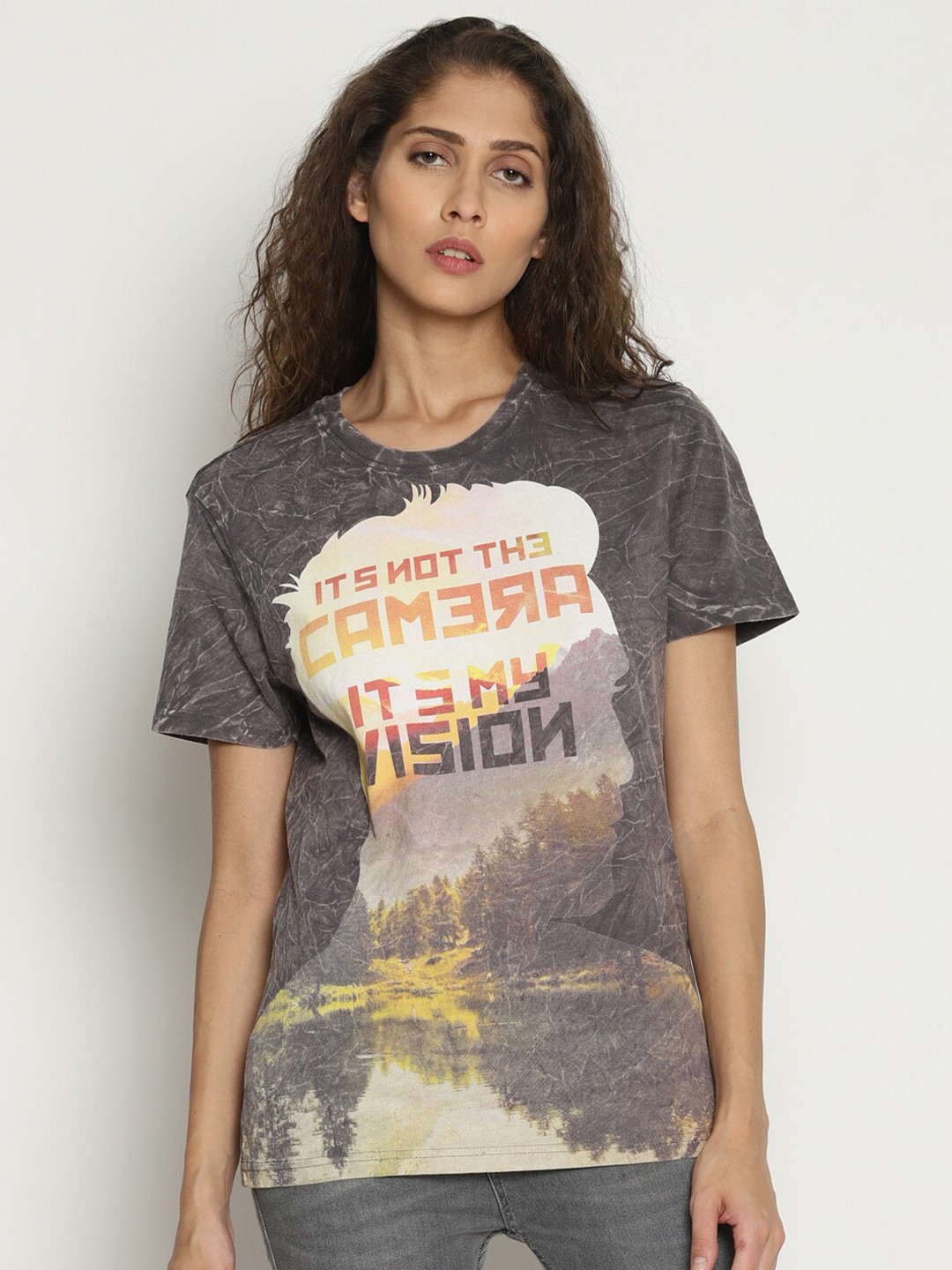 

Wolfpack Women Grey Printed T-shirt