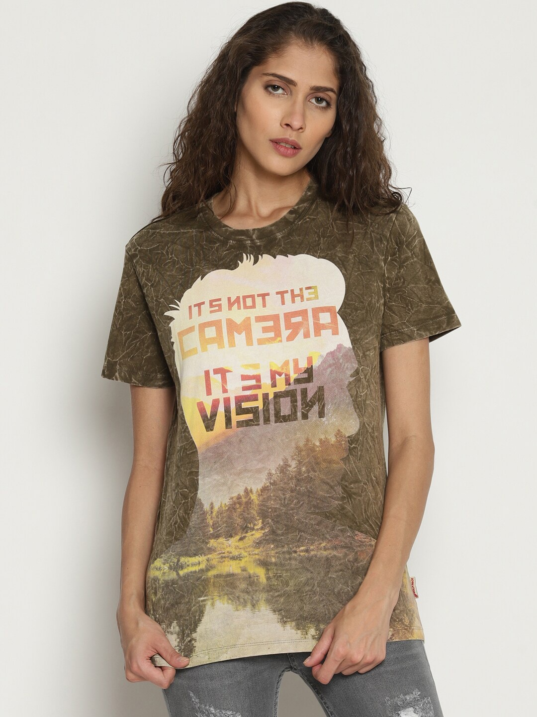 

Wolfpack Women Green Printed T-shirt