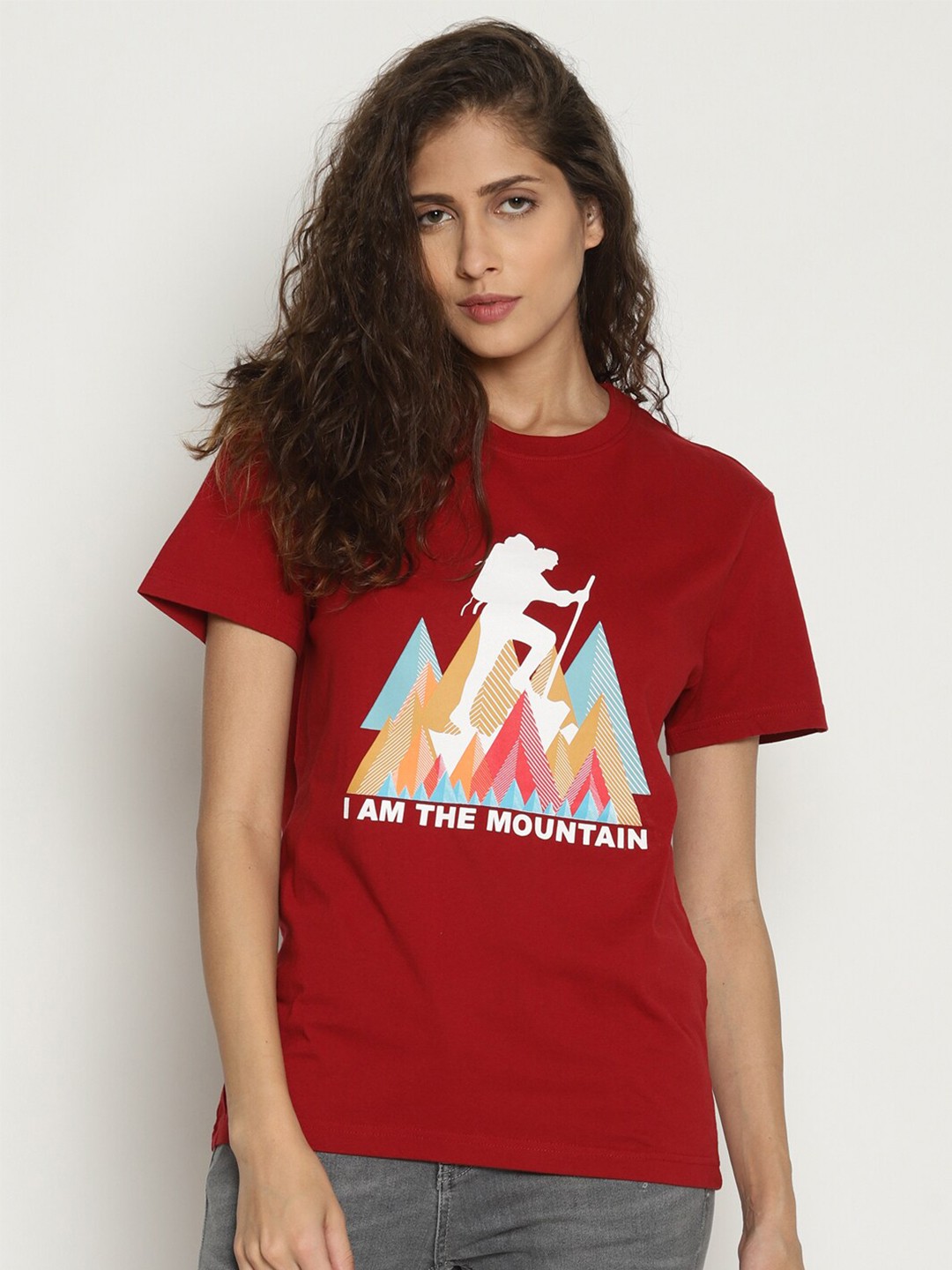 

Wolfpack Women Red Pure Cotton Graphic Printed T-shirt