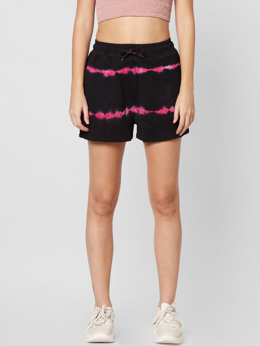 

ONLY Women Black Striped Printed High-Rise Regular Cotton Shorts