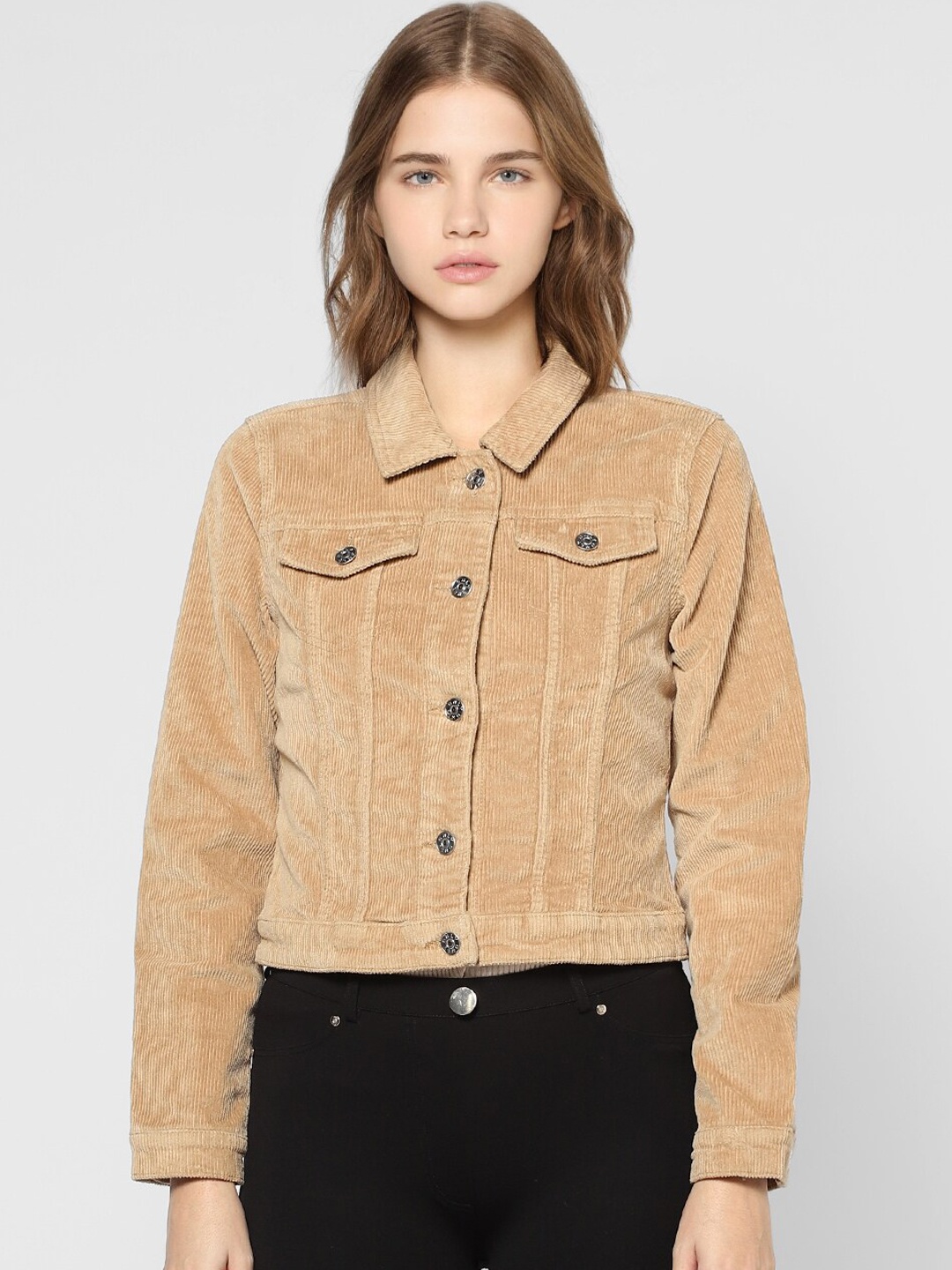 

ONLY Women Beige Striped Crop Tailored Jacket
