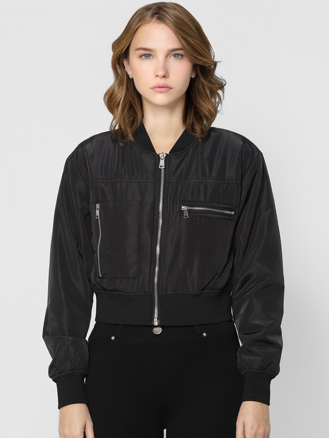

ONLY Women Black Crop Bomber Jacket