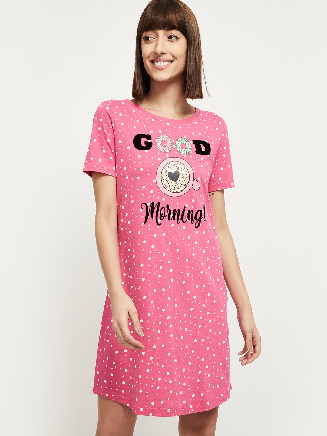 

max Pink Printed Pure Cotton Nightdress