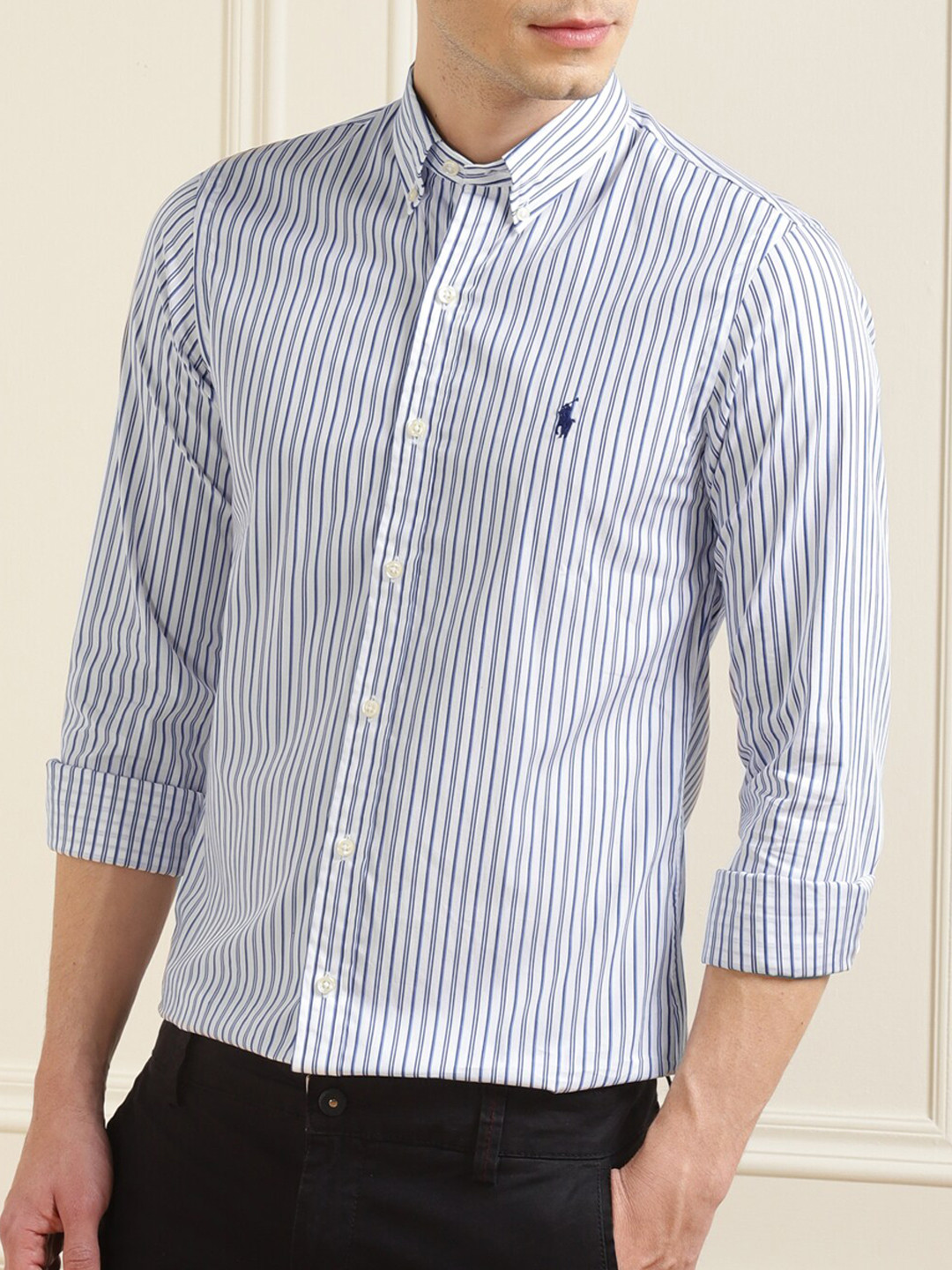 

Polo Ralph Lauren Men Blue Opaque Striped Casual Shirt