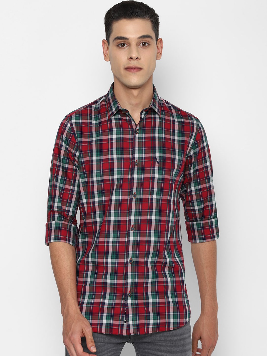 

Allen Solly Men Maroon Slim Fit Tartan Checks Opaque Checked Casual Shirt