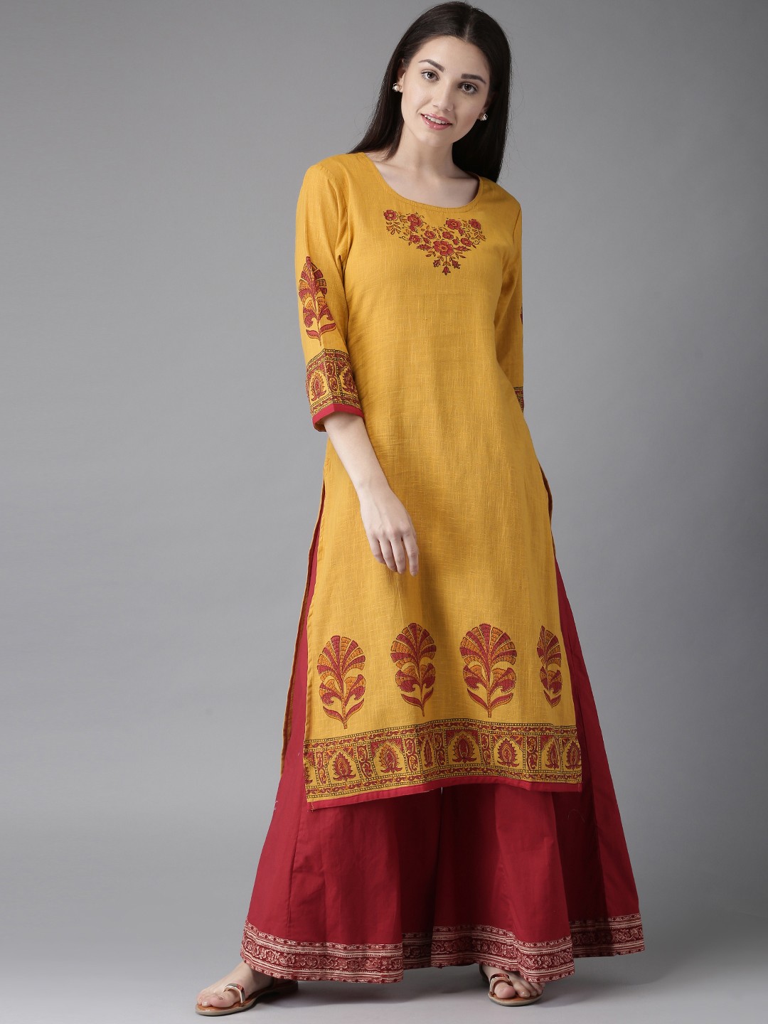 

Moda Rapido Women Mustard Yellow Printed A-Line Kurta