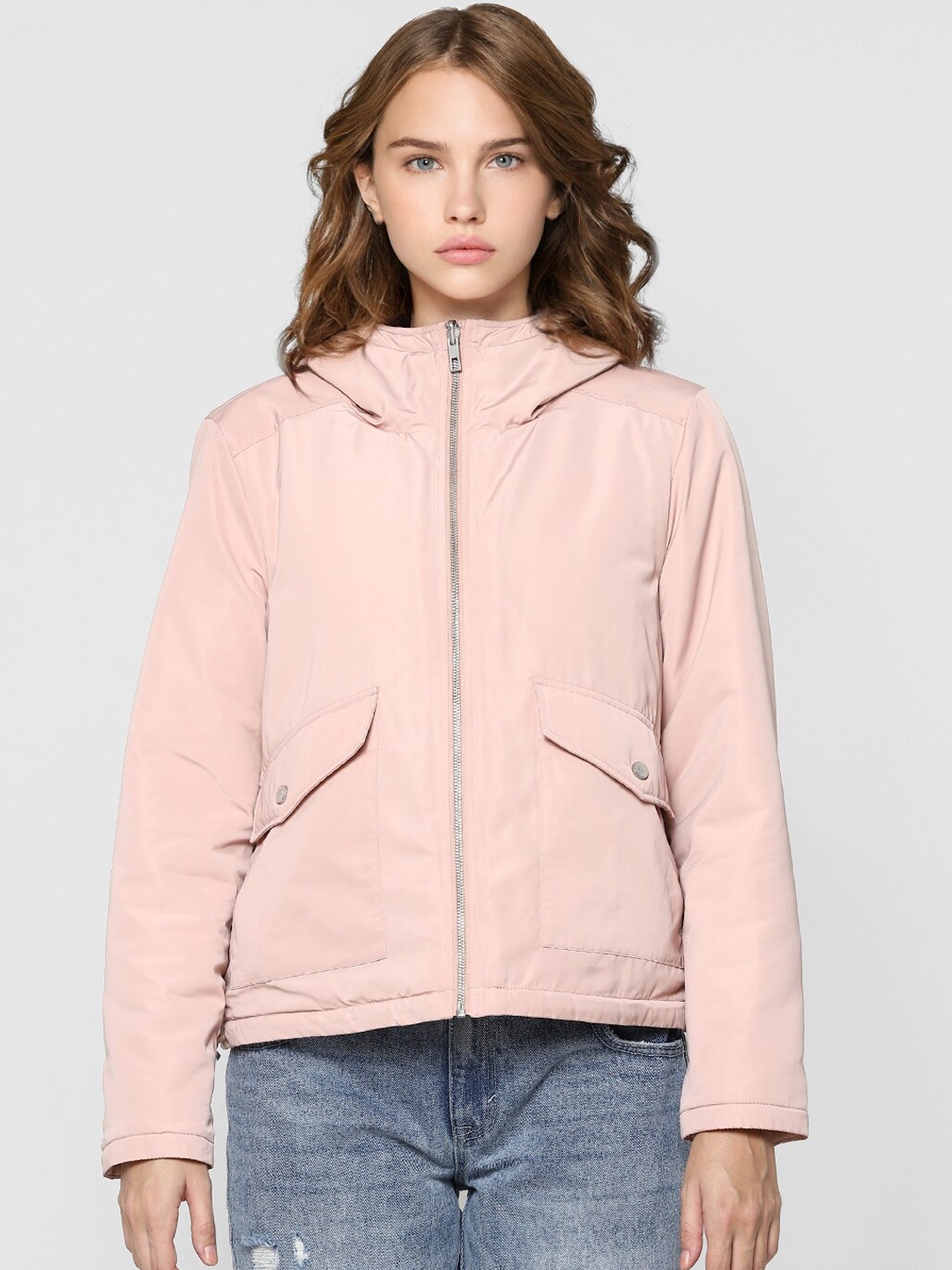 

ONLY Women Pink Solid Hooded Jacket