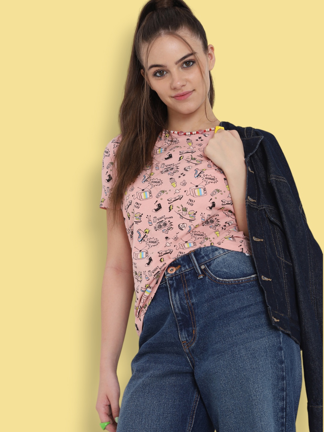 

ONLY Women Pink Floral Printed T-shirt