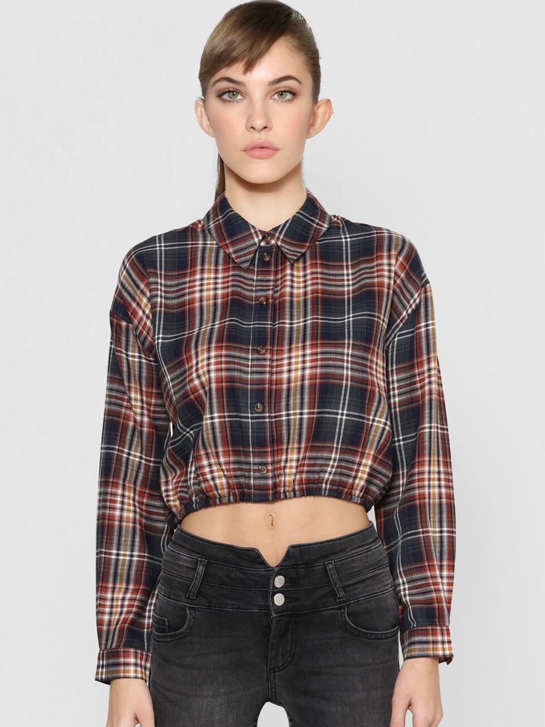 

ONLY Women Multicoloured Tartan Checks Opaque Checked Casual Shirt, Multi