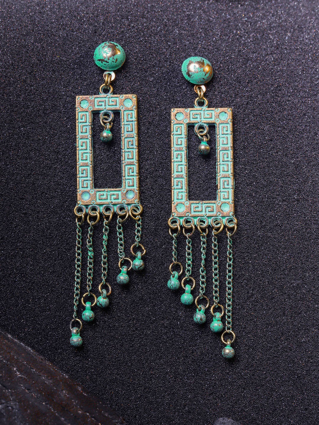 

DIVA WALK Gold-Toned & Green Contemporary Drop Earrings