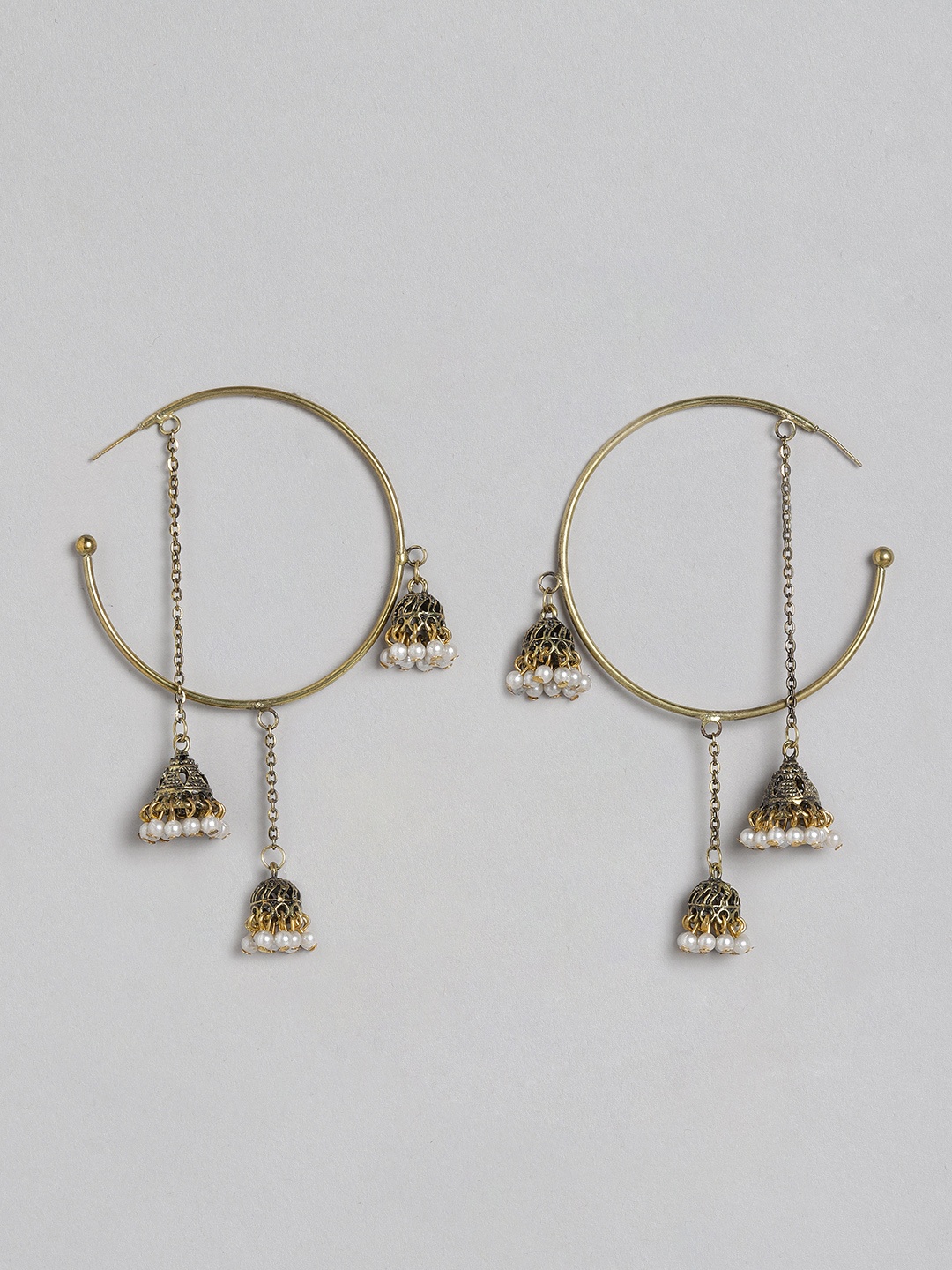 

DIVA WALK Gold-Toned & White Circular Half Hoop Earrings