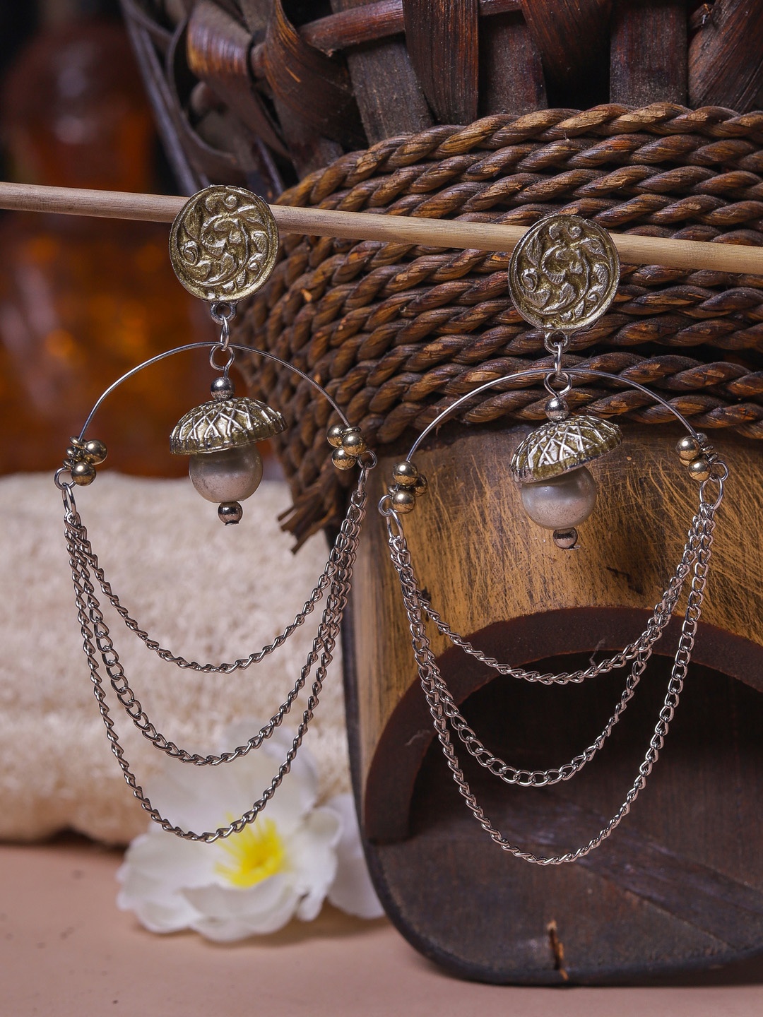 

DIVA WALK Silver-Toned Contemporary Jhumkas Earrings