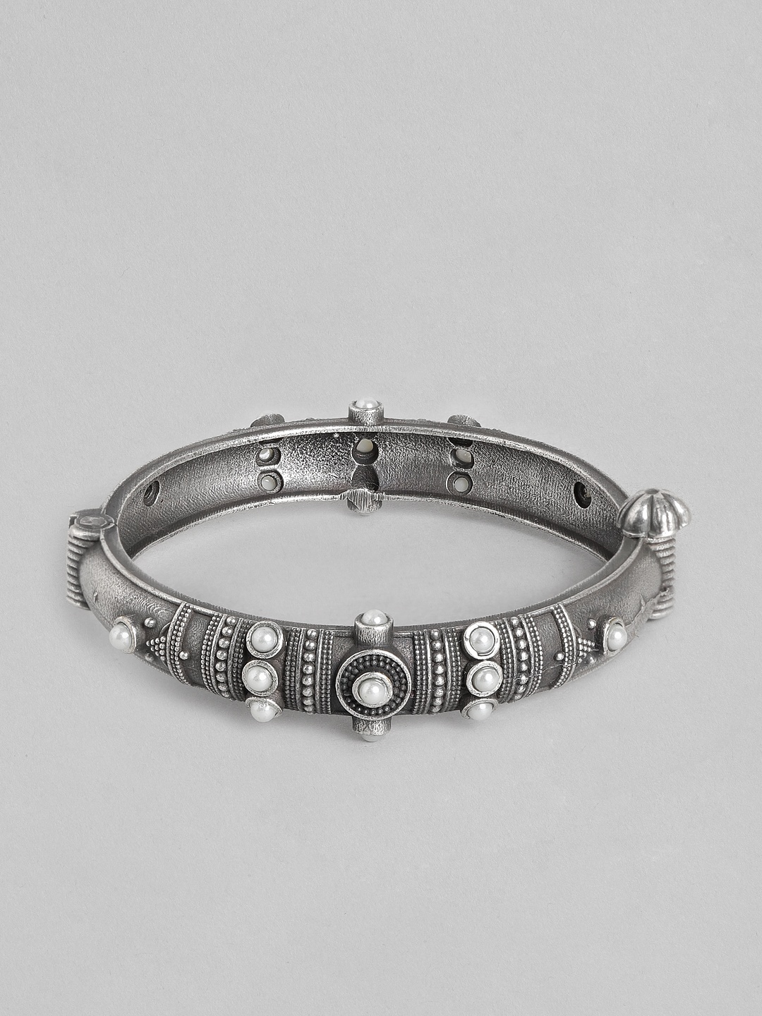 

DIVA WALK Women Silver-Toned & White Handcrafted Silver-Plated Bangle-Style Bracelet