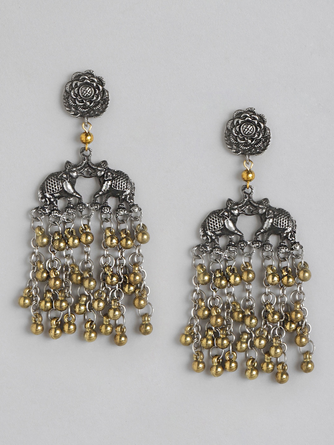 

DIVA WALK Silver-Toned & Gold-Toned Contemporary Drop Earrings