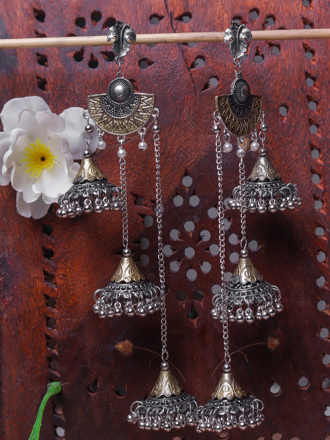 

DIVA WALK Silver-Toned Contemporary Jhumkas Earrings