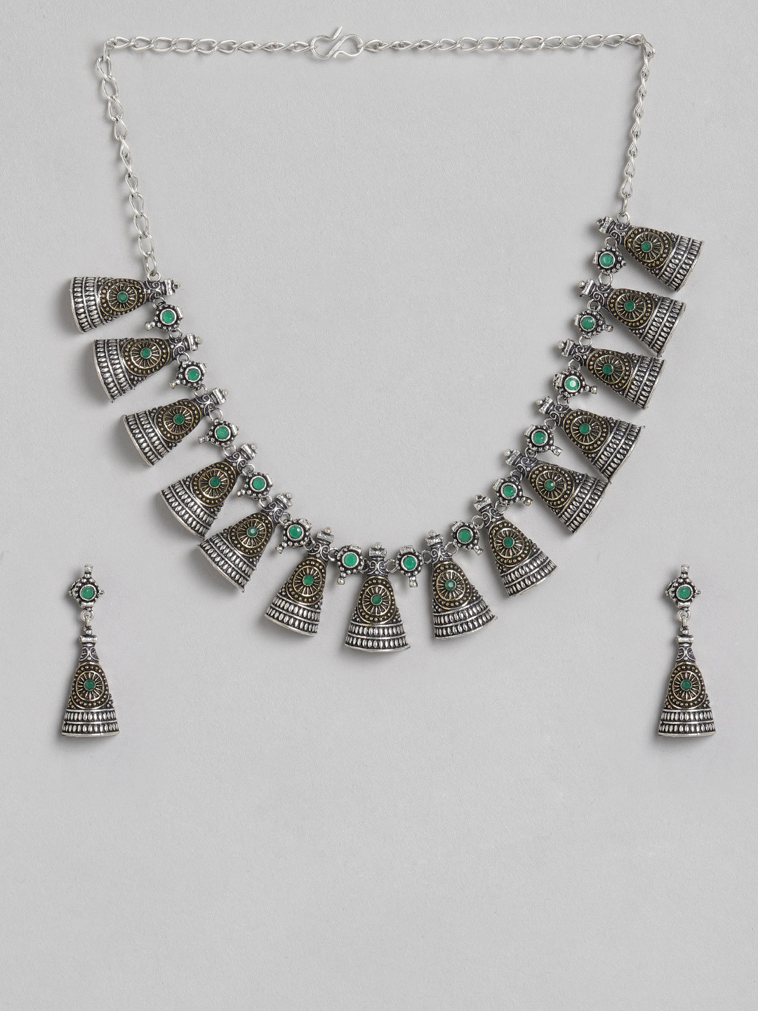 

DIVA WALK Women Green Silver-Plated Handcrafted Necklace and Earrings Set