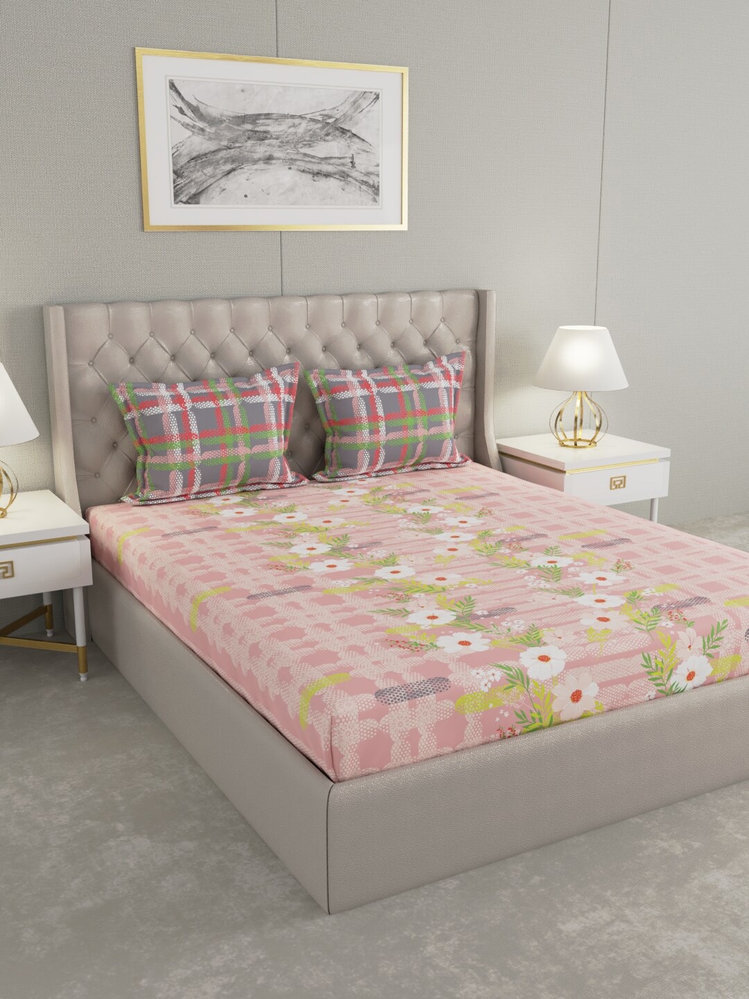 

Raymond Home Pink & White Floral 140 TC Queen Bedsheet with 2 Pillow Covers