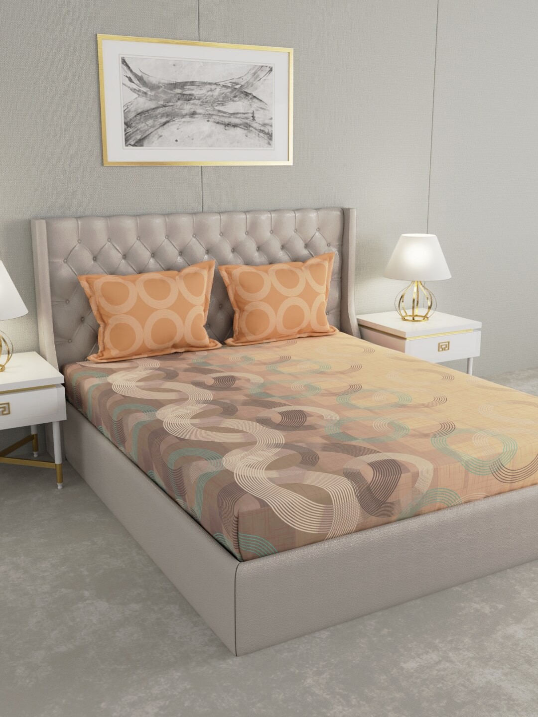

Raymond Home 140TC Orange Printed Double Bedsheet with 2 Pillow Covers