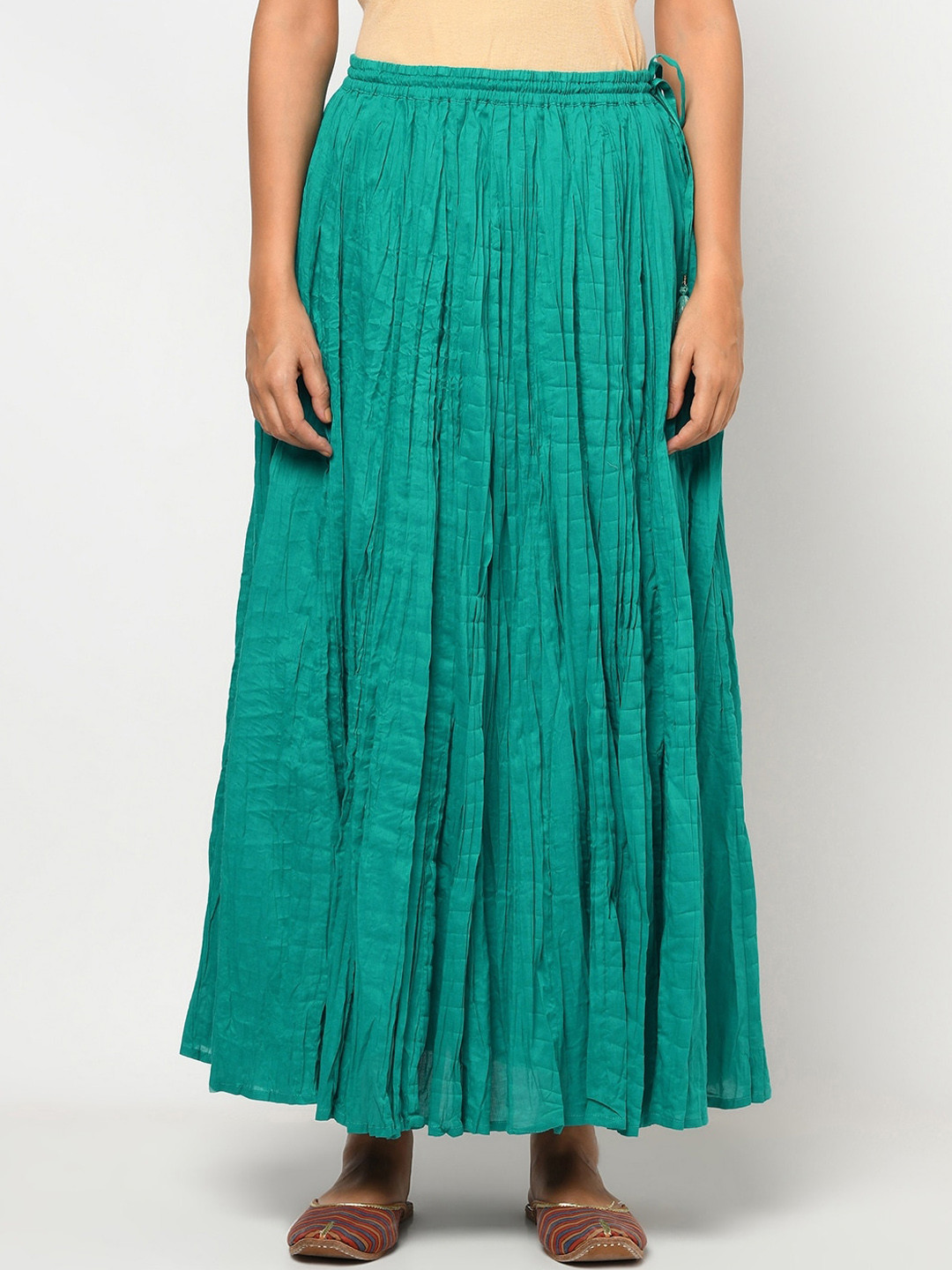 

Fabindia Women Sea Green Crinkle Cotton A-Line Maxi Skirt