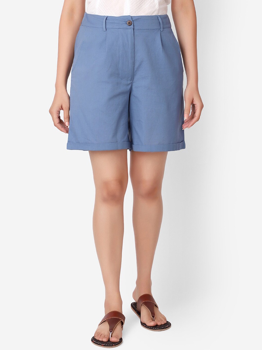 

Fabindia Women Blue Linen Regular Shorts
