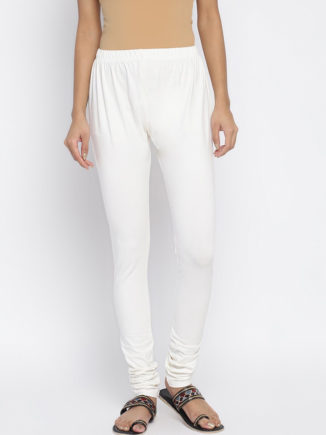 

Fabindia White Solid Churidar Length Leggings