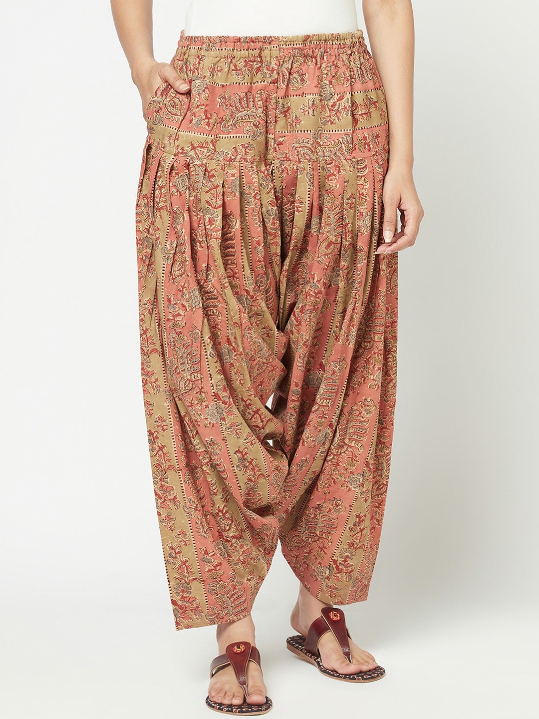 

Fabindia FabBasic Women Olive-Green & Rust-Red Printed Cotton Salwar