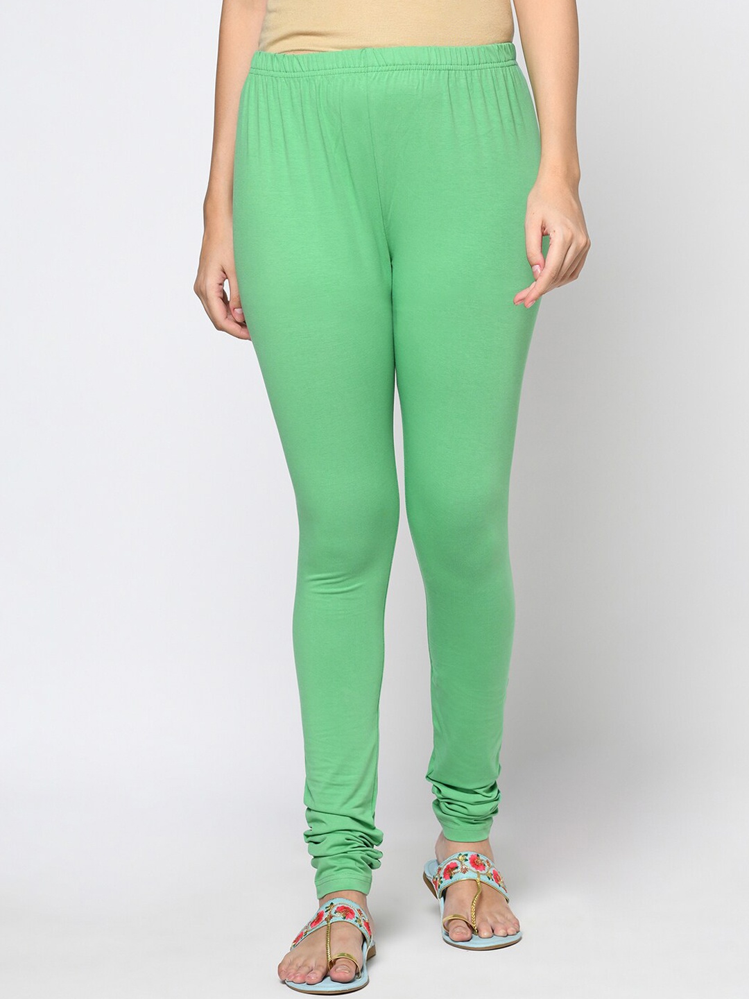 

Fabindia Women Green Solid Cotton Churidar