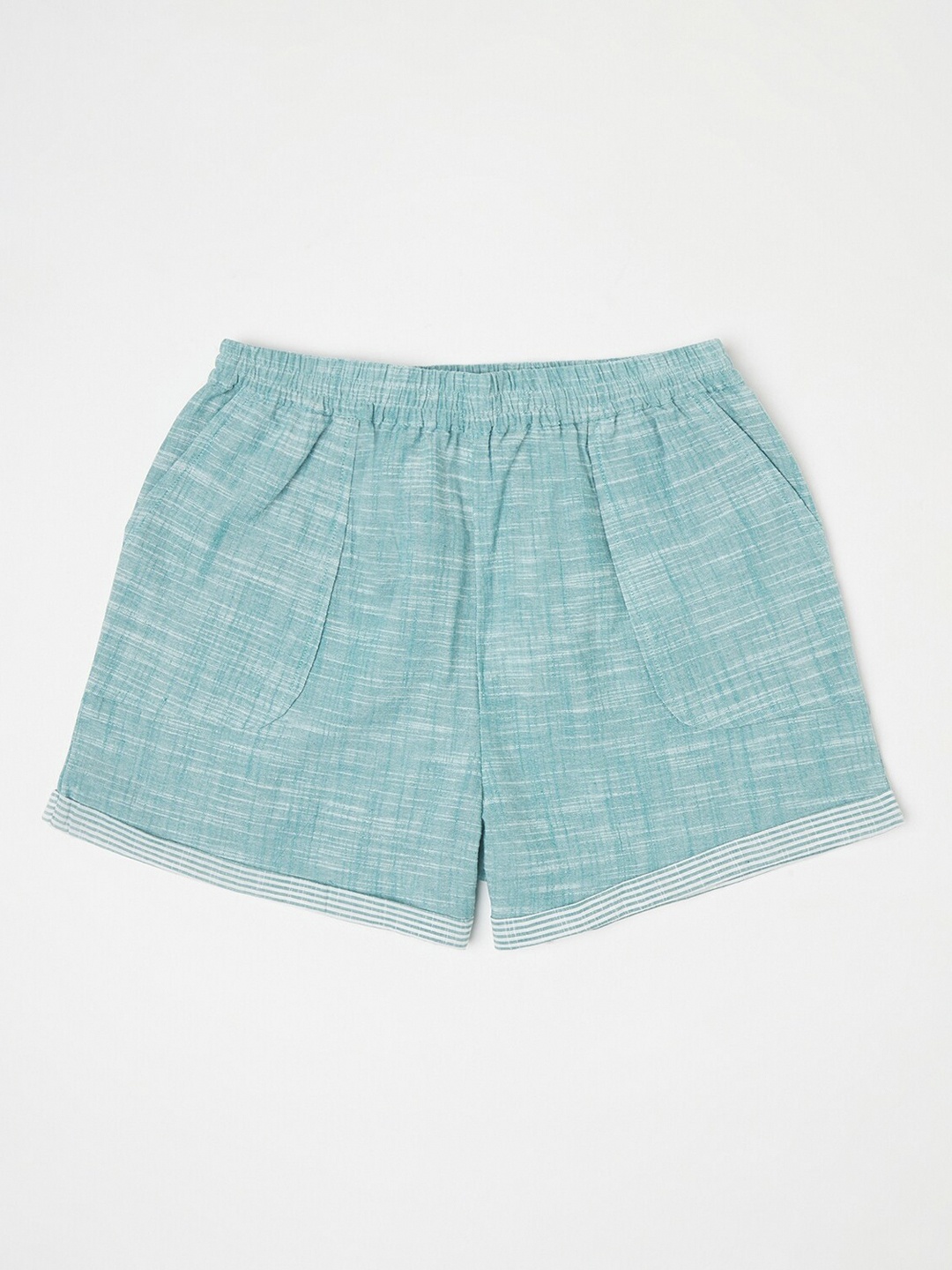 

Fabindia Women Sea Green Self Design Cotton Regular Shorts