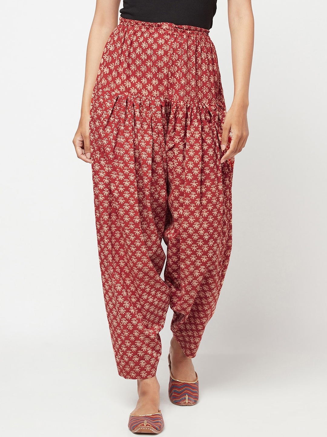 

Fabindia Women Red & Beige Printed Loose Fit Cotton Salwar