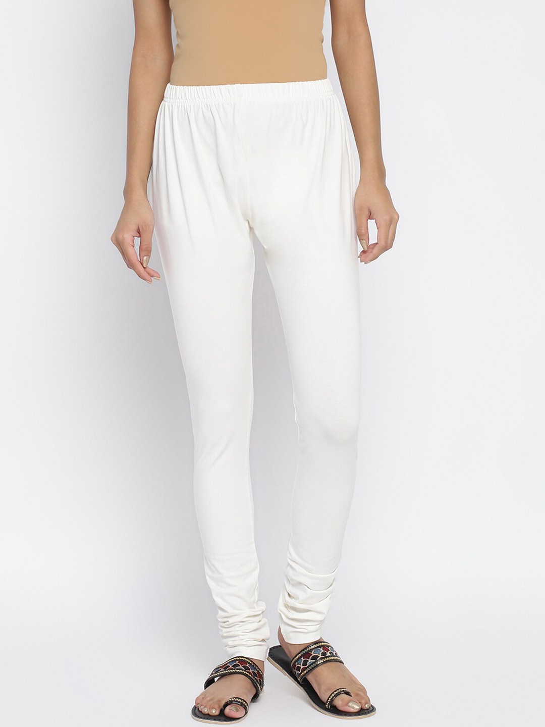 

Fabindia Women White Solid Cotton Leggings