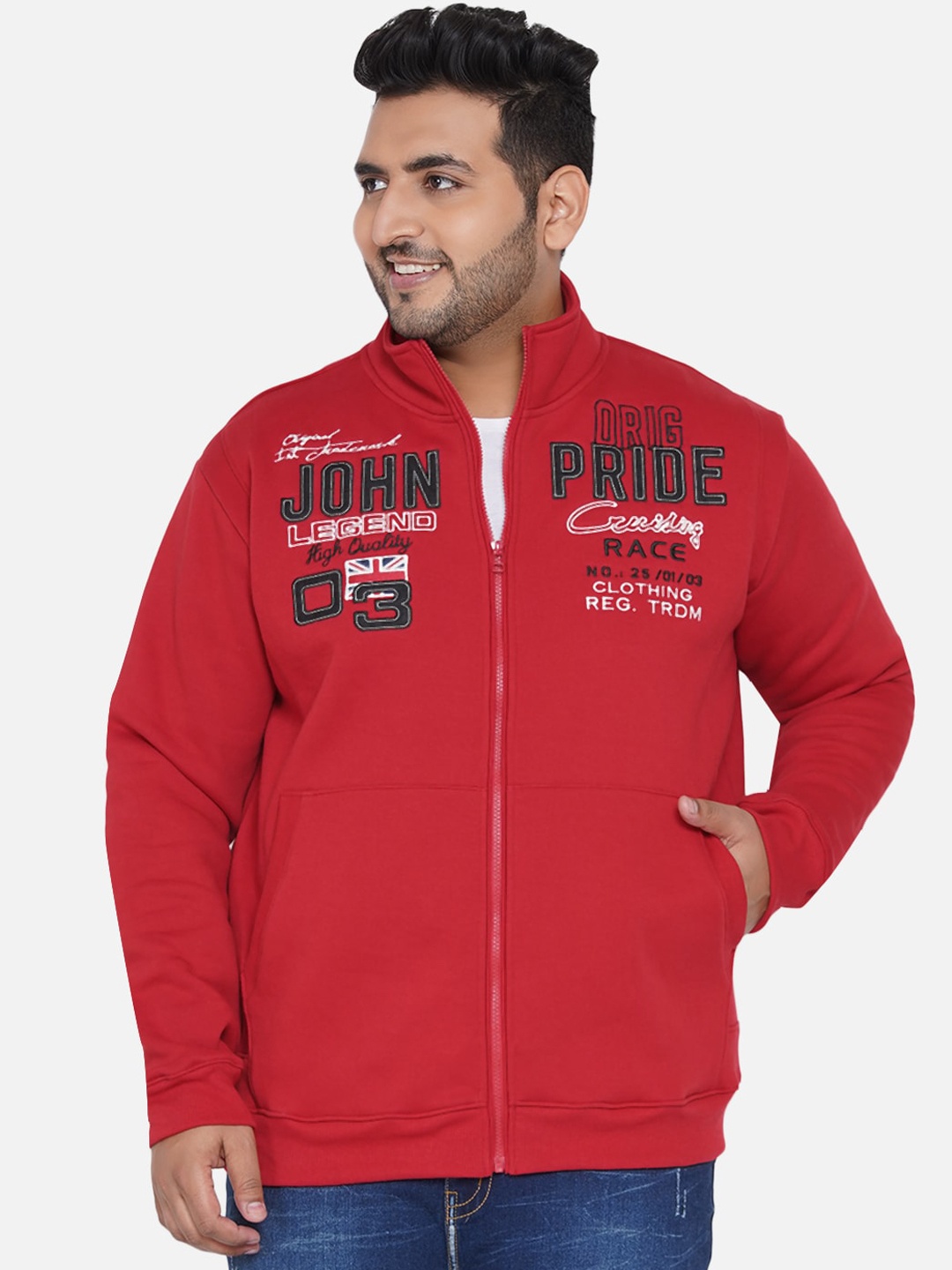 

John Pride Men Red Brand Logo Printed Plus Size Sweatshirt