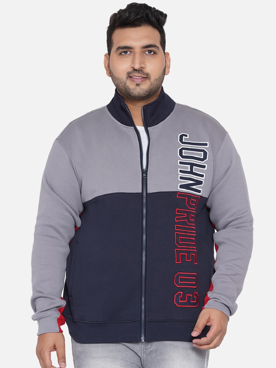 

John Pride Men Plus Size Colourblocked Brand Logo Print Sweatshirt, Cream