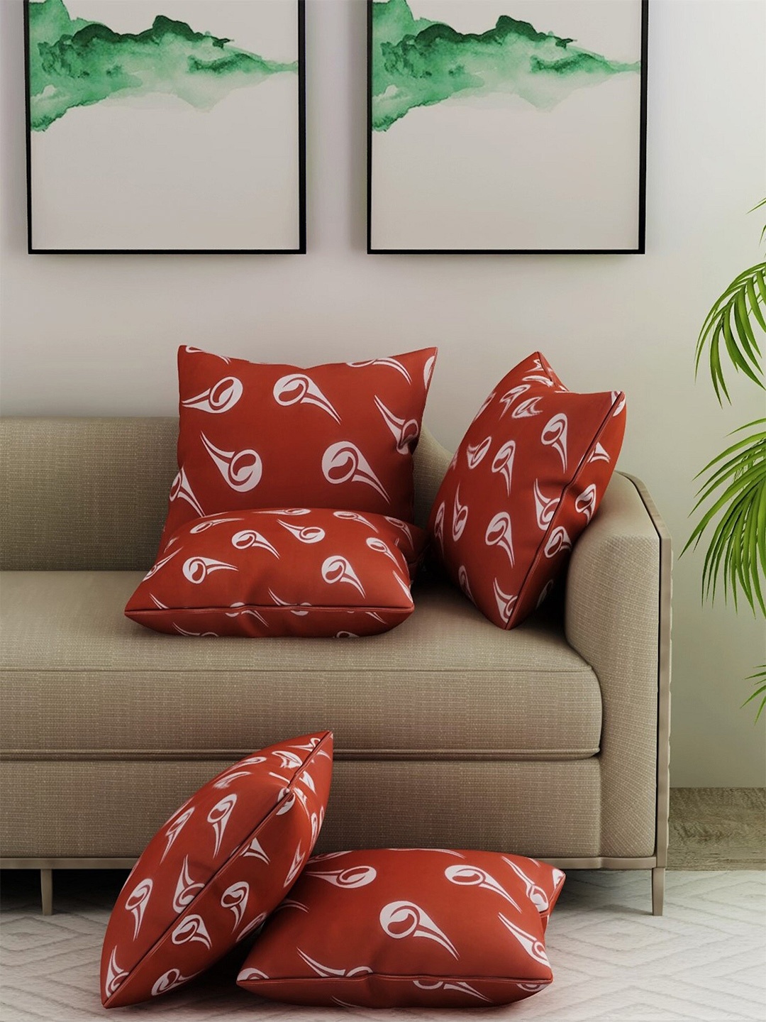 

Salona Bichona Set of 5 Printed Pure Cotton Cushion Covers, Brown