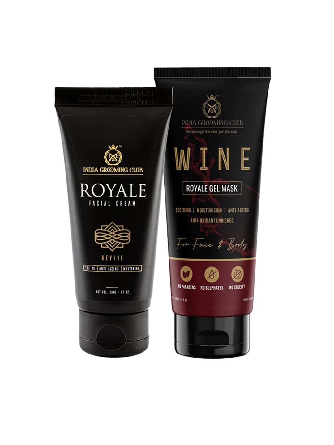 

India Grooming Club Set of 2 Face Care Kit - Wine Gel & Facial Cream, Black