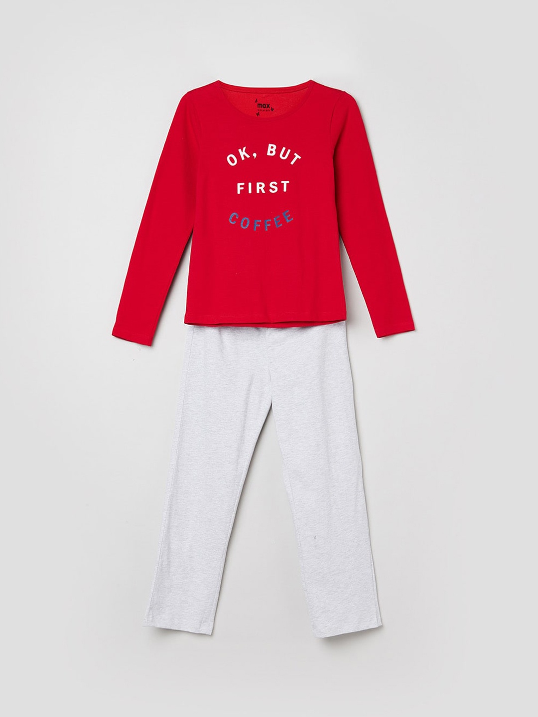 

max Girls White & Red Printed Night suit