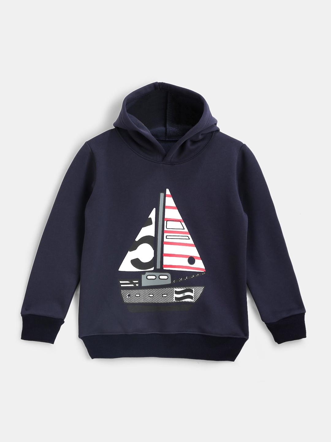 

YK Boys Navy Blue Printed Hooded Sweatshirt