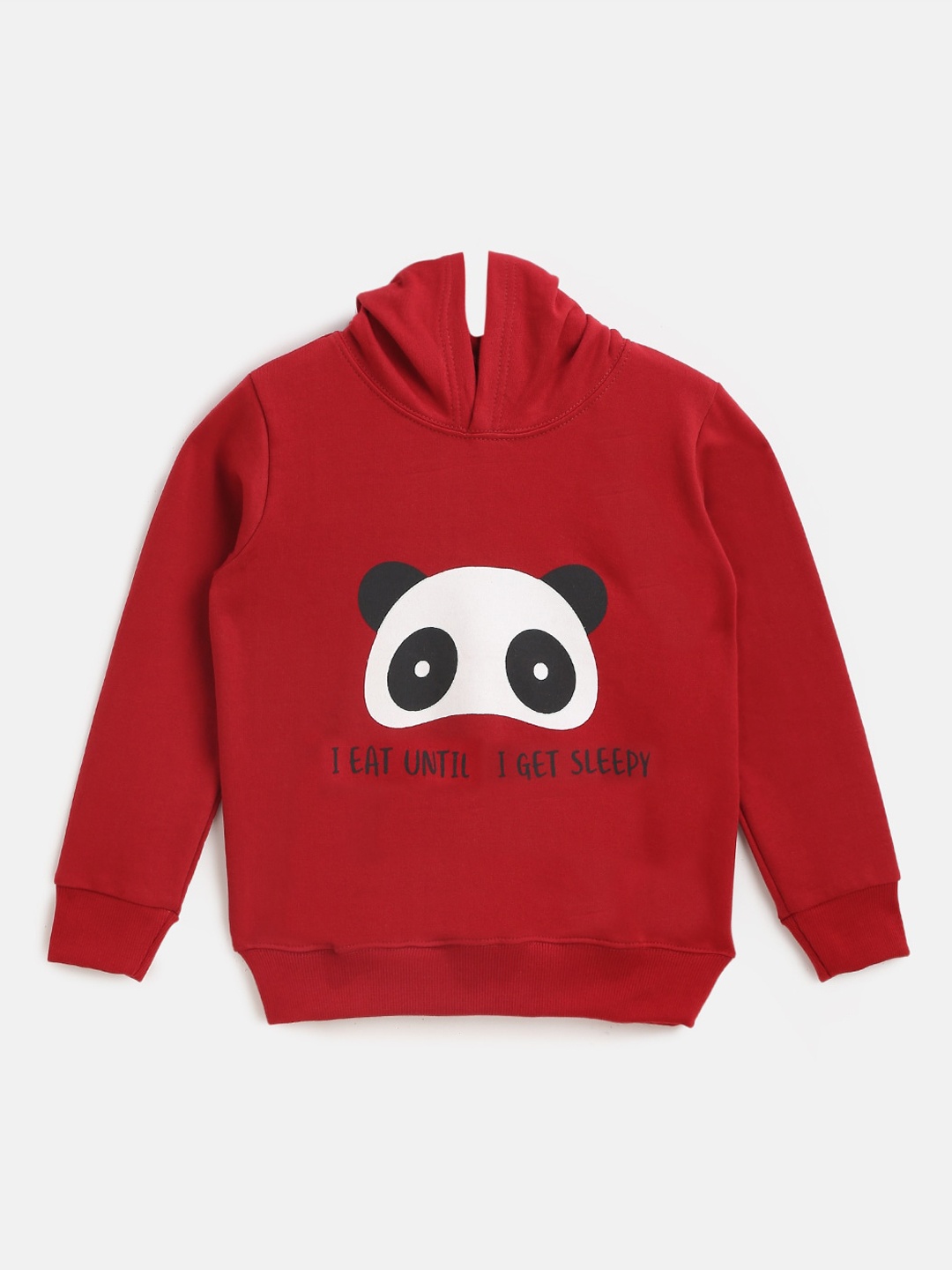 

YK Boys Red & White Panda Printed Hooded Fleece Sweatshirt