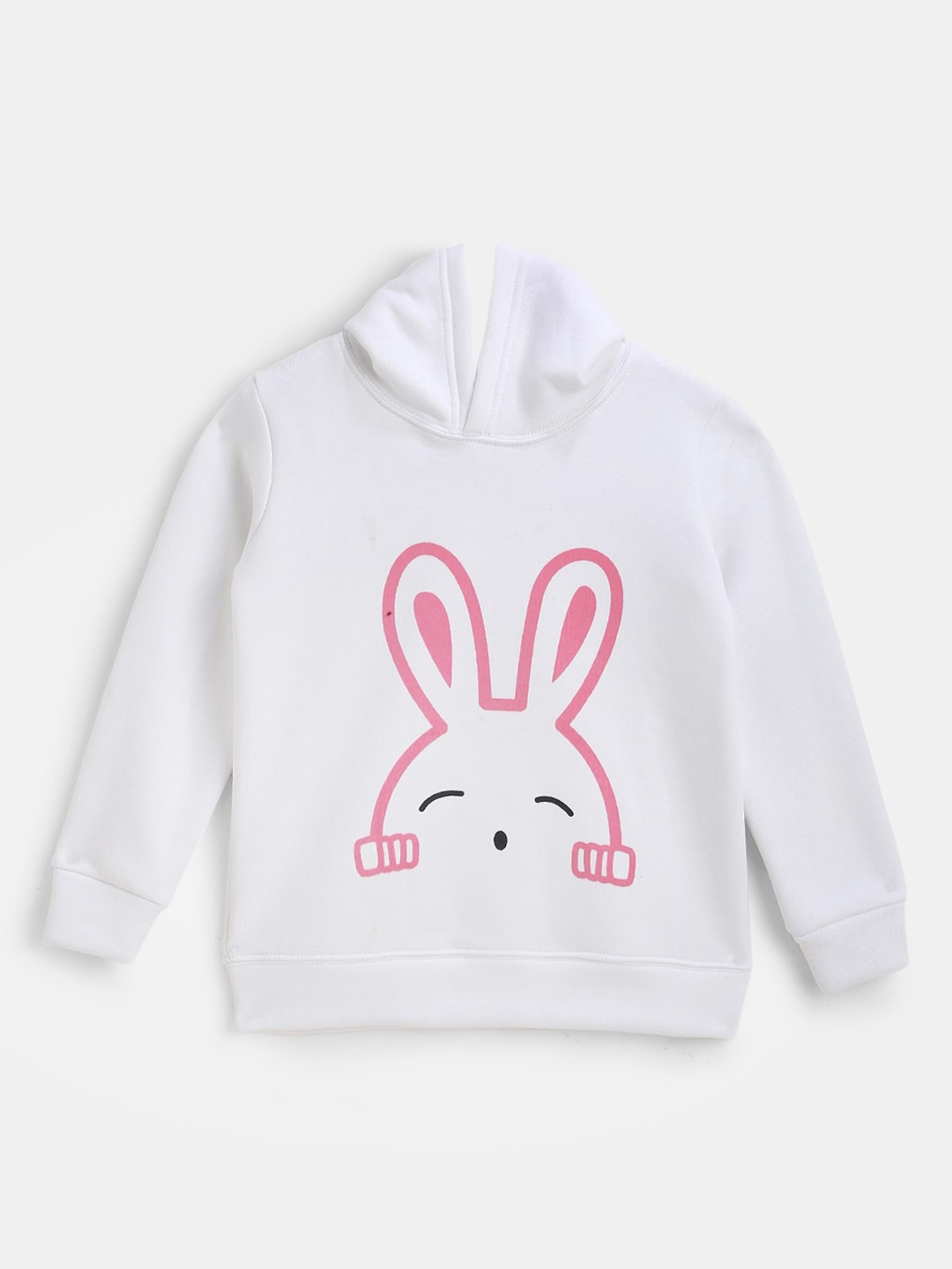 

YK Girls White & Pink Printed Hooded Sweatshirt