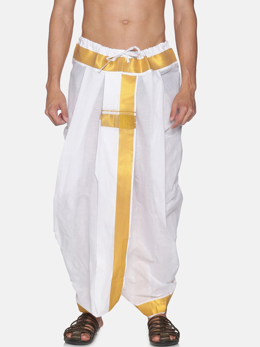 

Sethukrishna Men White Solid Readymade Cotton Dhoti