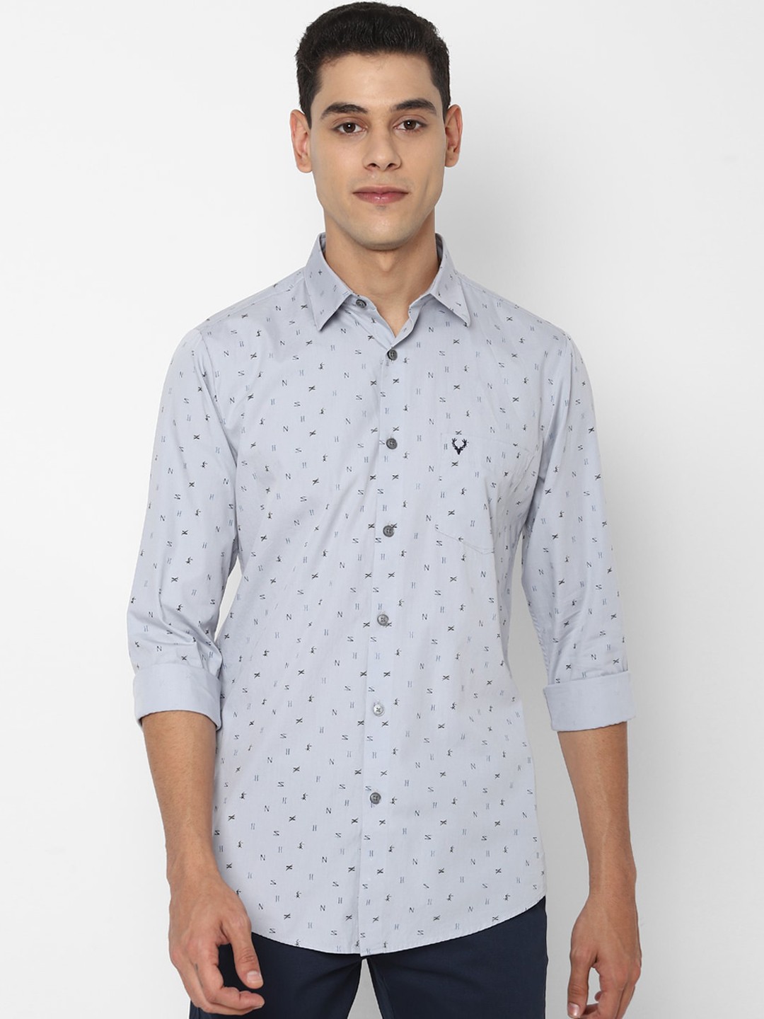 

Allen Solly Men Grey Slim Fit Opaque Printed Casual Cotton Shirt