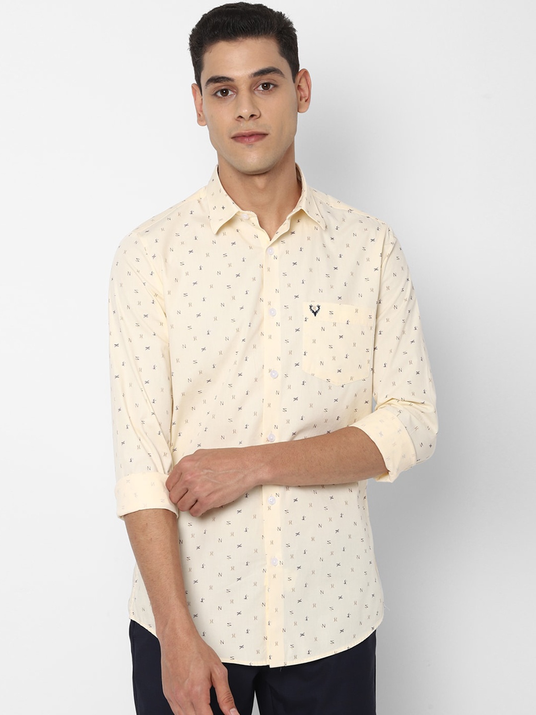 

Allen Solly Men Cream-Coloured Slim Fit Opaque Printed Casual Cotton Shirt