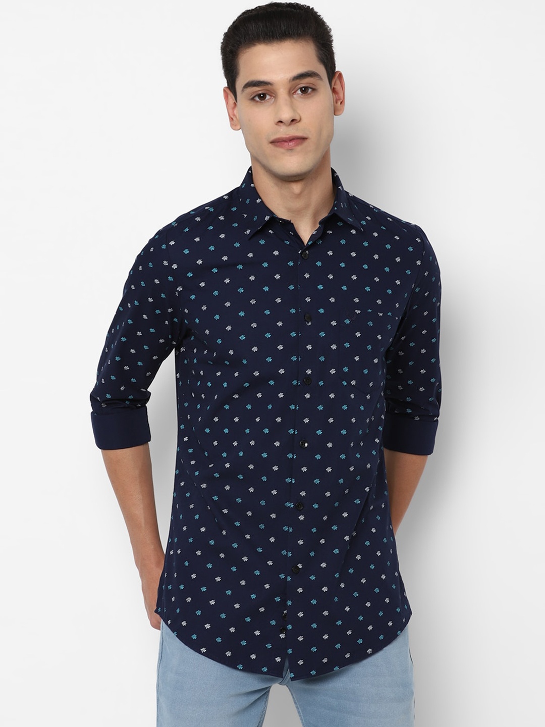 

Allen Solly Men Navy Blue Slim Fit Opaque Printed Casual Shirt