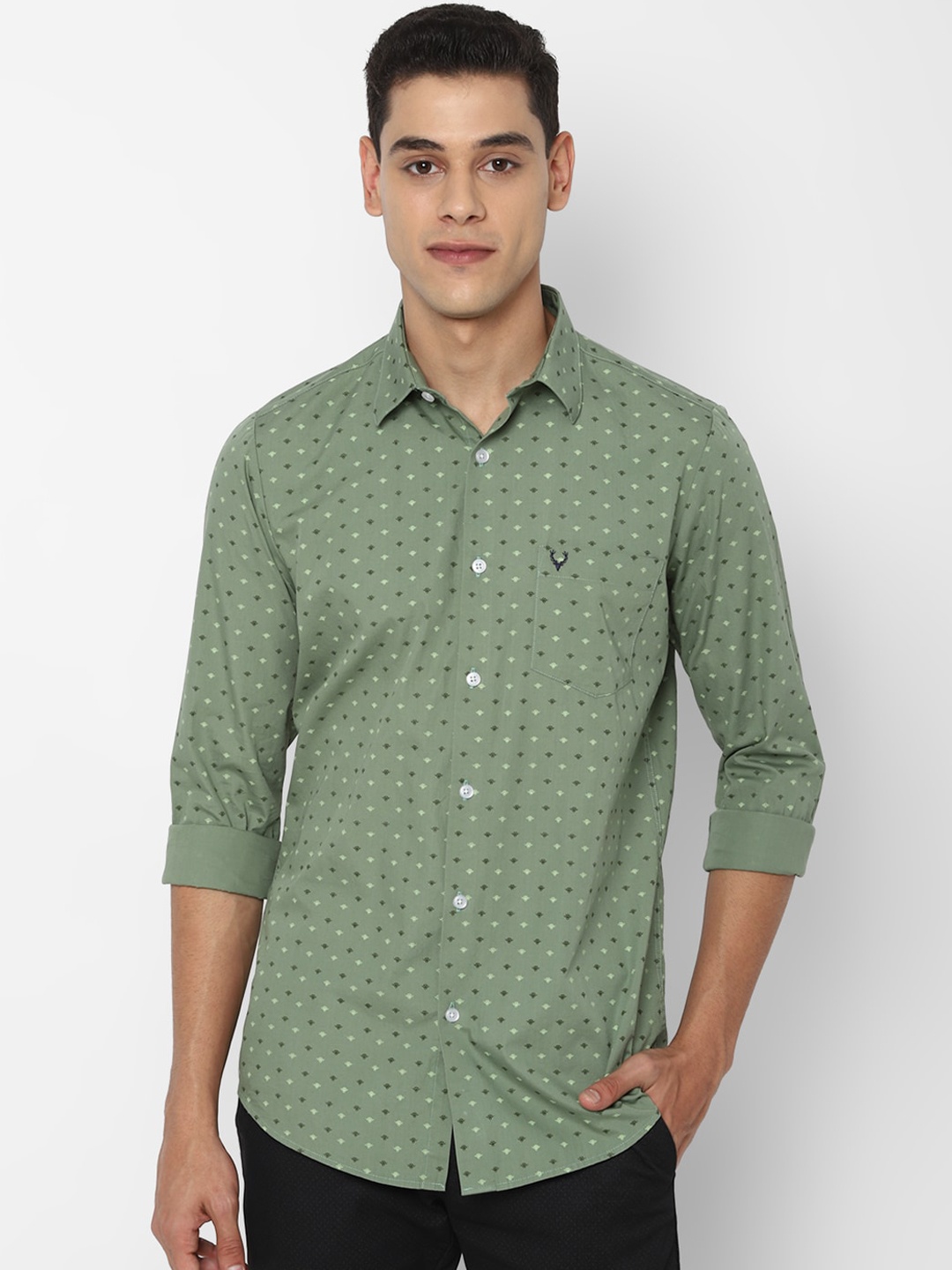 

Allen Solly Men Green Slim Fit Opaque Printed Cotton Casual Shirt