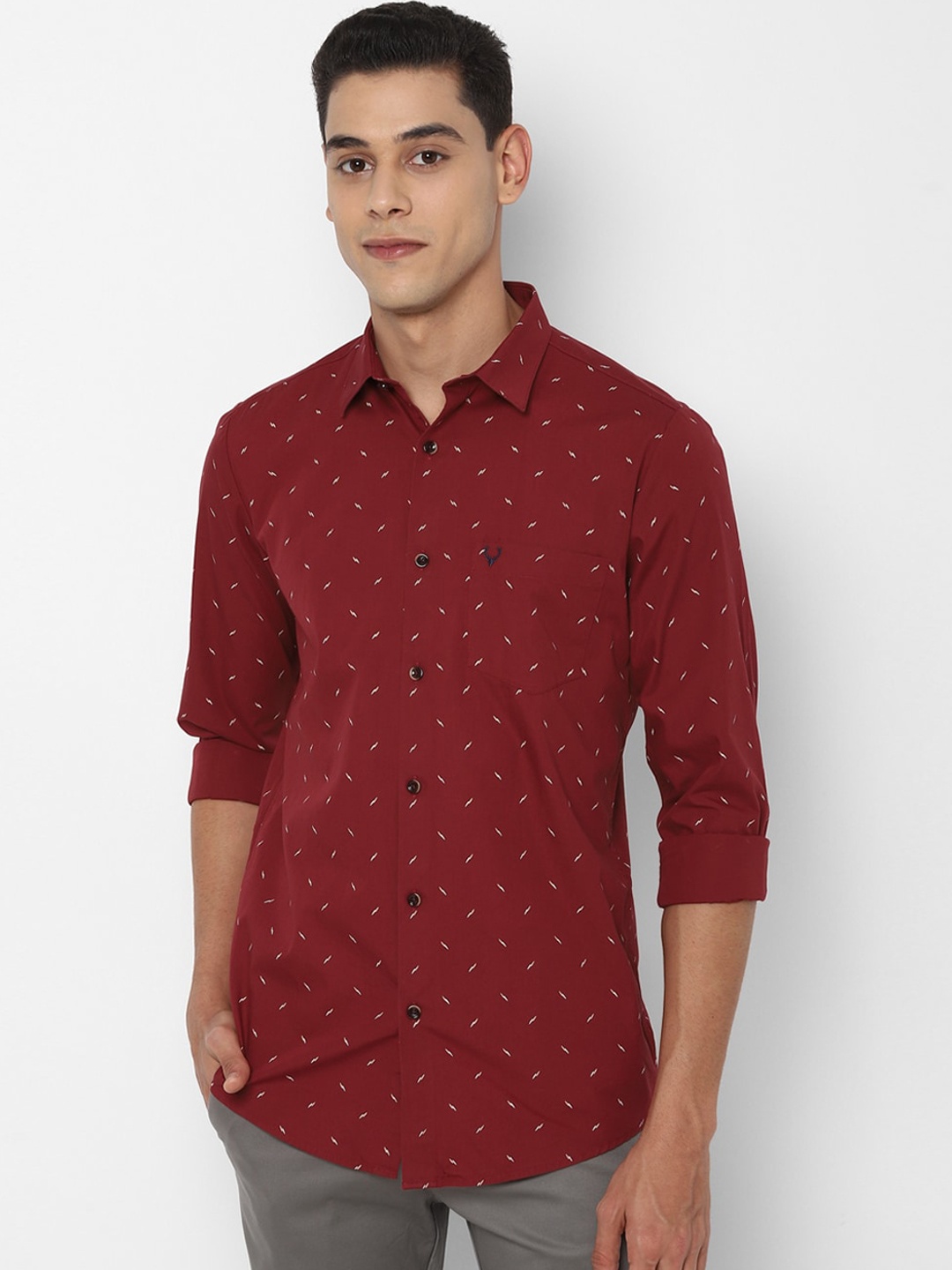 

Allen Solly Men Maroon Slim Fit Opaque Printed Pure Cotton Casual Shirt