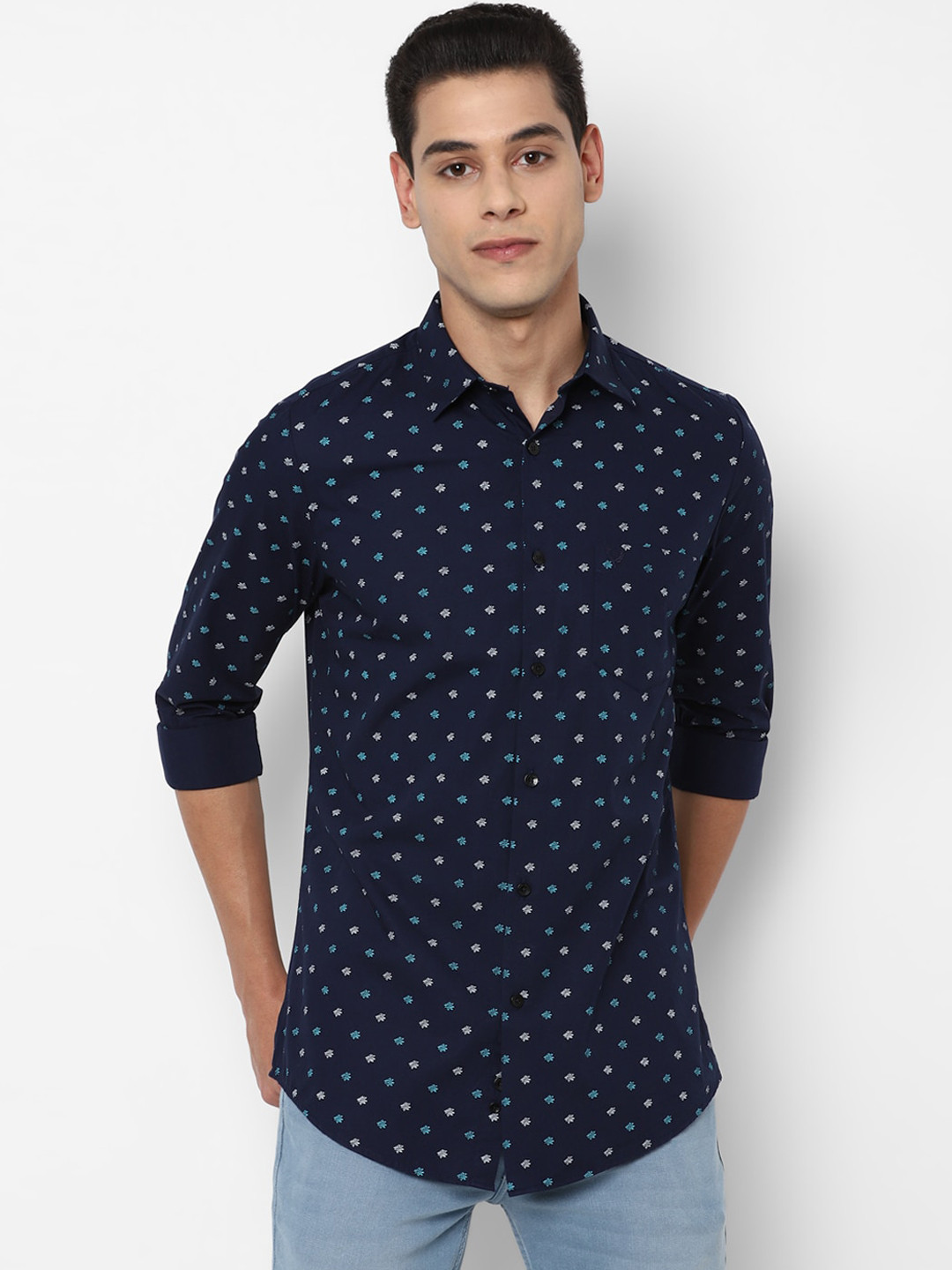 

Allen Solly Men Navy Blue Slim Fit Opaque Printed Casual Cotton Shirt