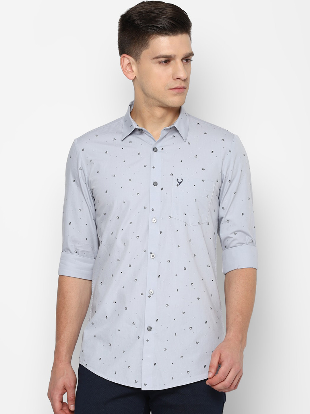 

Allen Solly Men Grey Slim Fit Opaque Printed Pure Cotton Casual Shirt