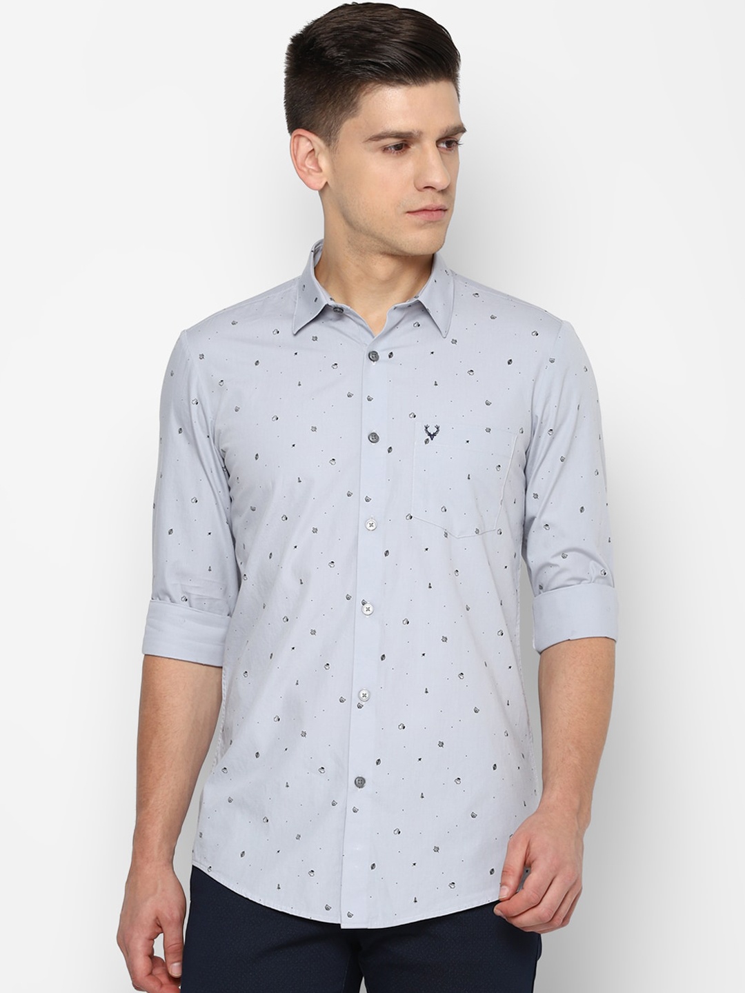 

Allen Solly Men Grey Slim Fit Opaque Printed Pure Cotton Casual Shirt